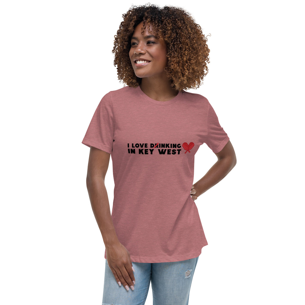 Stylish women's T-shirt with dinking in Key West pickleball theme